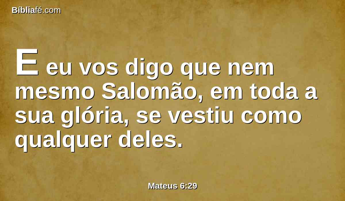 E eu vos digo que nem mesmo Salomão, em toda a sua glória, se vestiu como qualquer deles.