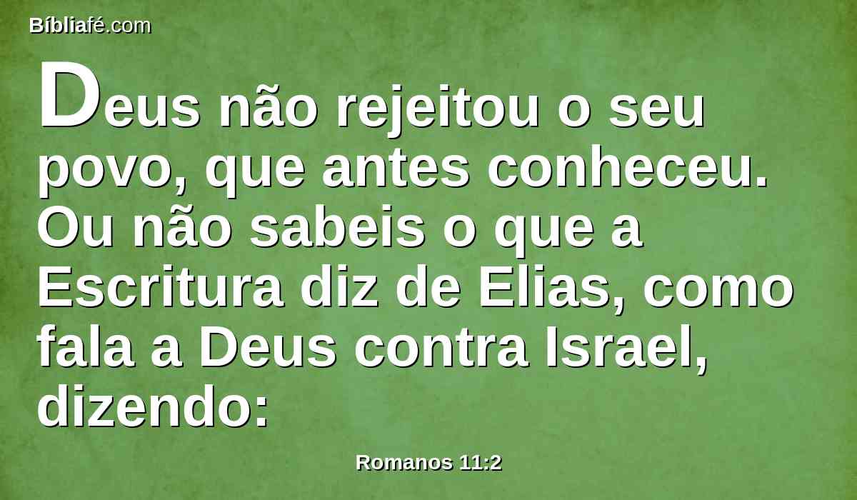 Deus não rejeitou o seu povo, que antes conheceu. Ou não sabeis o que a Escritura diz de Elias, como fala a Deus contra Israel, dizendo: