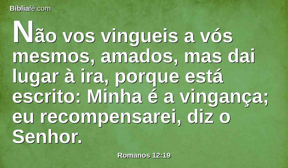 Não vos vingueis a vós mesmos, amados, mas dai lugar à ira, porque está escrito: Minha é a vingança; eu recompensarei, diz o Senhor.