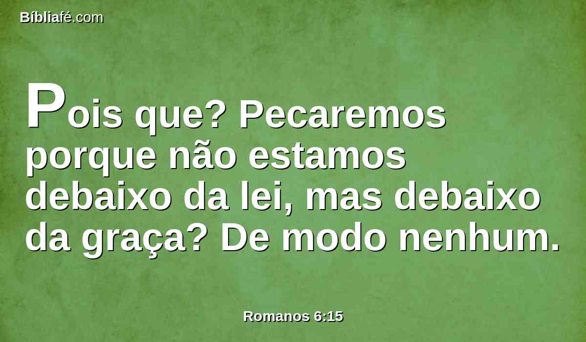 Pois que? Pecaremos porque não estamos debaixo da lei, mas debaixo da graça? De modo nenhum.