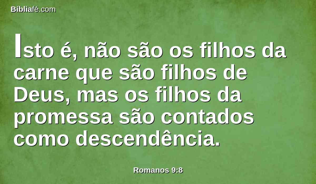 Isto é, não são os filhos da carne que são filhos de Deus, mas os filhos da promessa são contados como descendência.