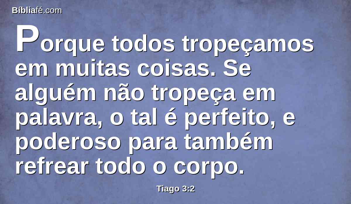 Porque todos tropeçamos em muitas coisas. Se alguém não tropeça em palavra, o tal é perfeito, e poderoso para também refrear todo o corpo.