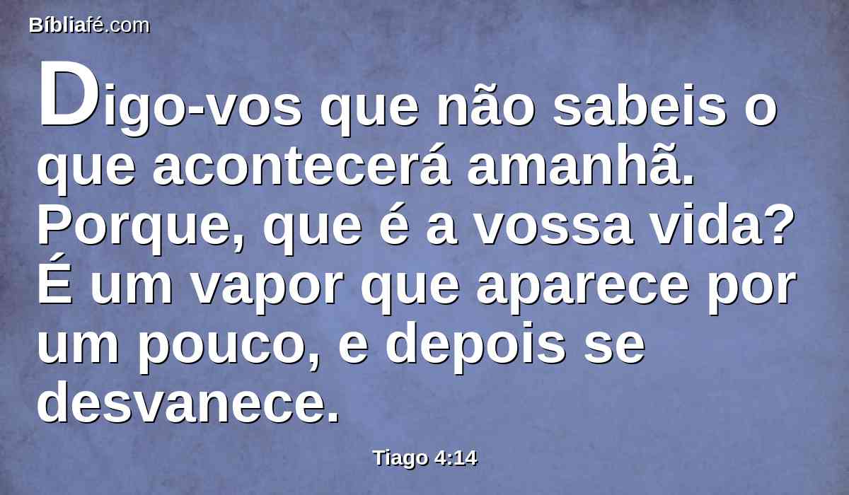 Digo-vos que não sabeis o que acontecerá amanhã. Porque, que é a vossa vida? É um vapor que aparece por um pouco, e depois se desvanece.