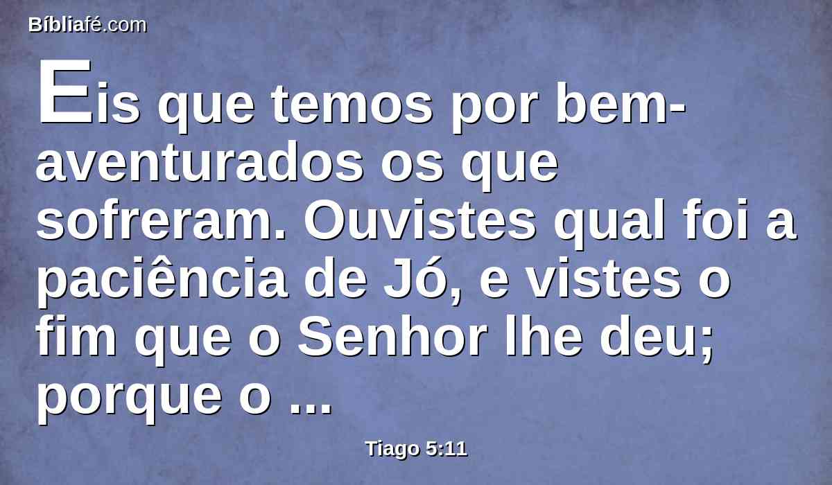 Eis que temos por bem-aventurados os que sofreram. Ouvistes qual foi a paciência de Jó, e vistes o fim que o Senhor lhe deu; porque o Senhor é muito misericordioso e piedoso.